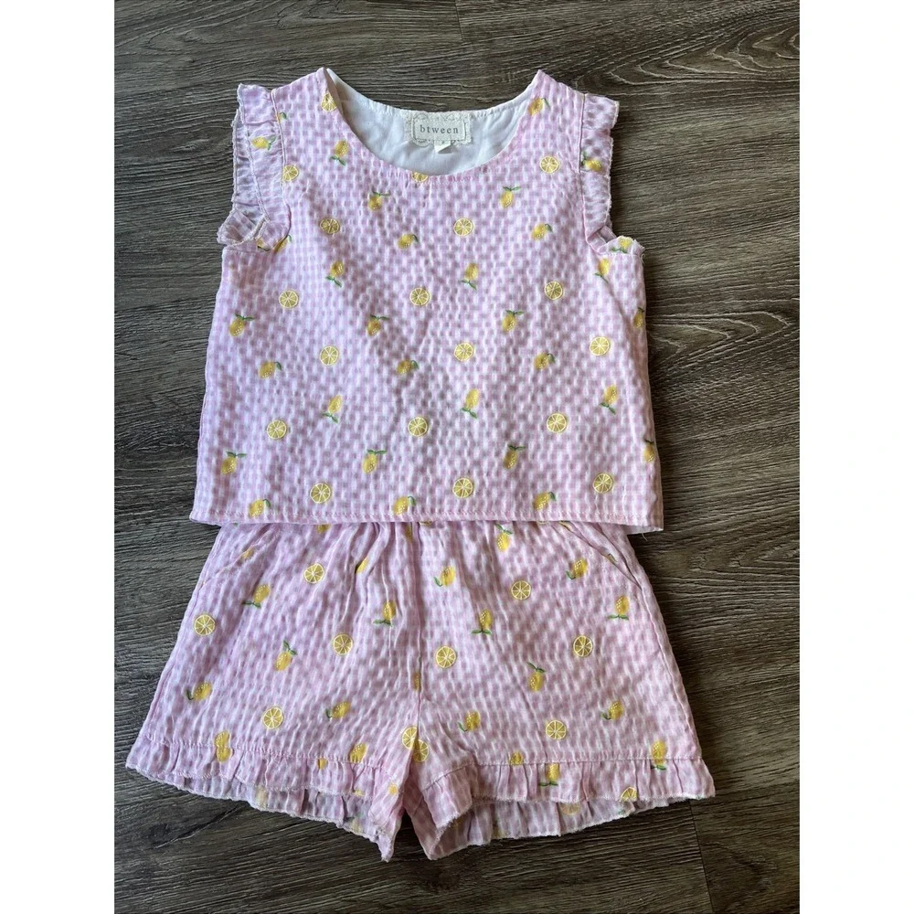 btween Size 6 pink gingham short set with Lemon Stitching - Picture 1 of 8